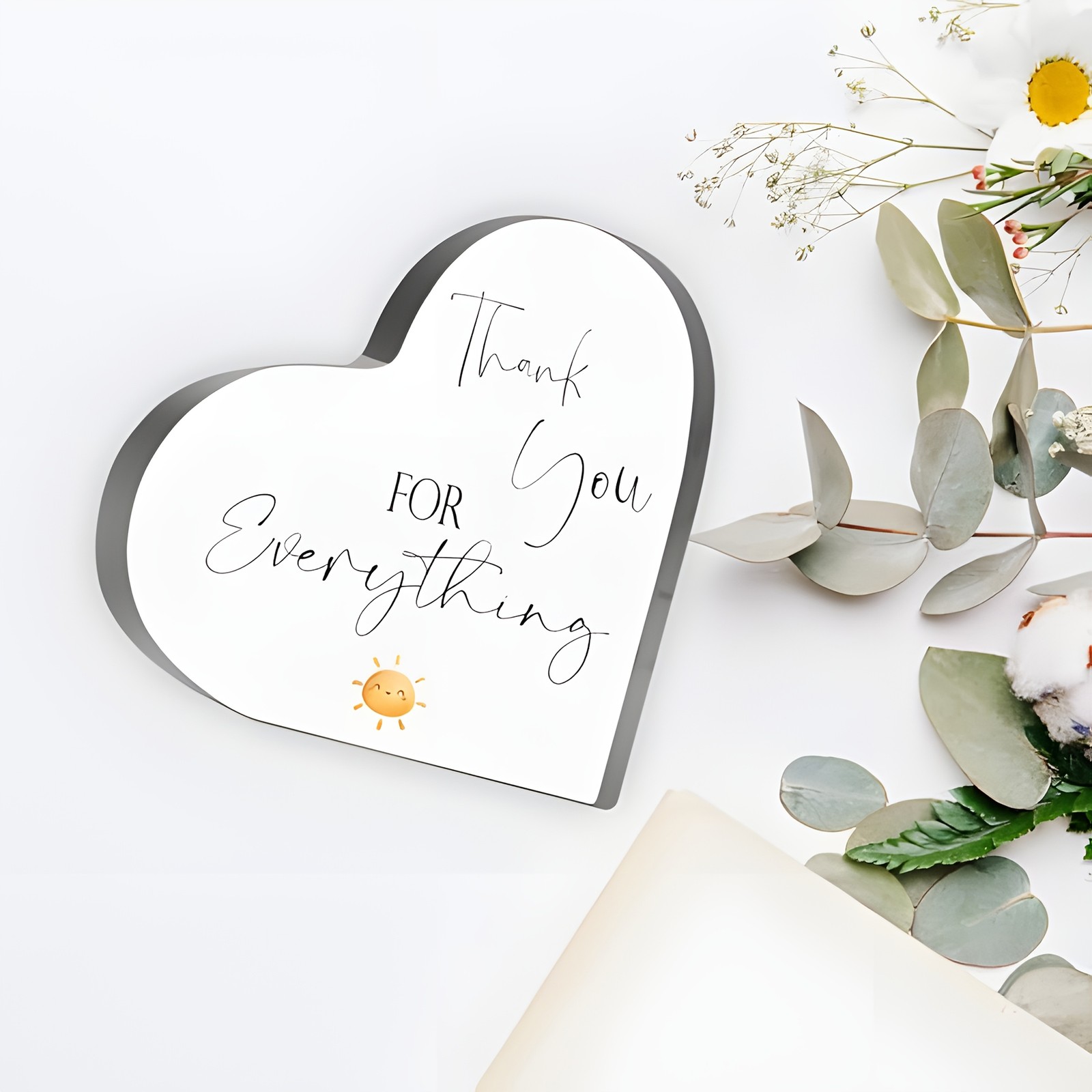 “Thank You For Everything” Acrylic Heart Plaque Smiling Sun Gratitude Gift