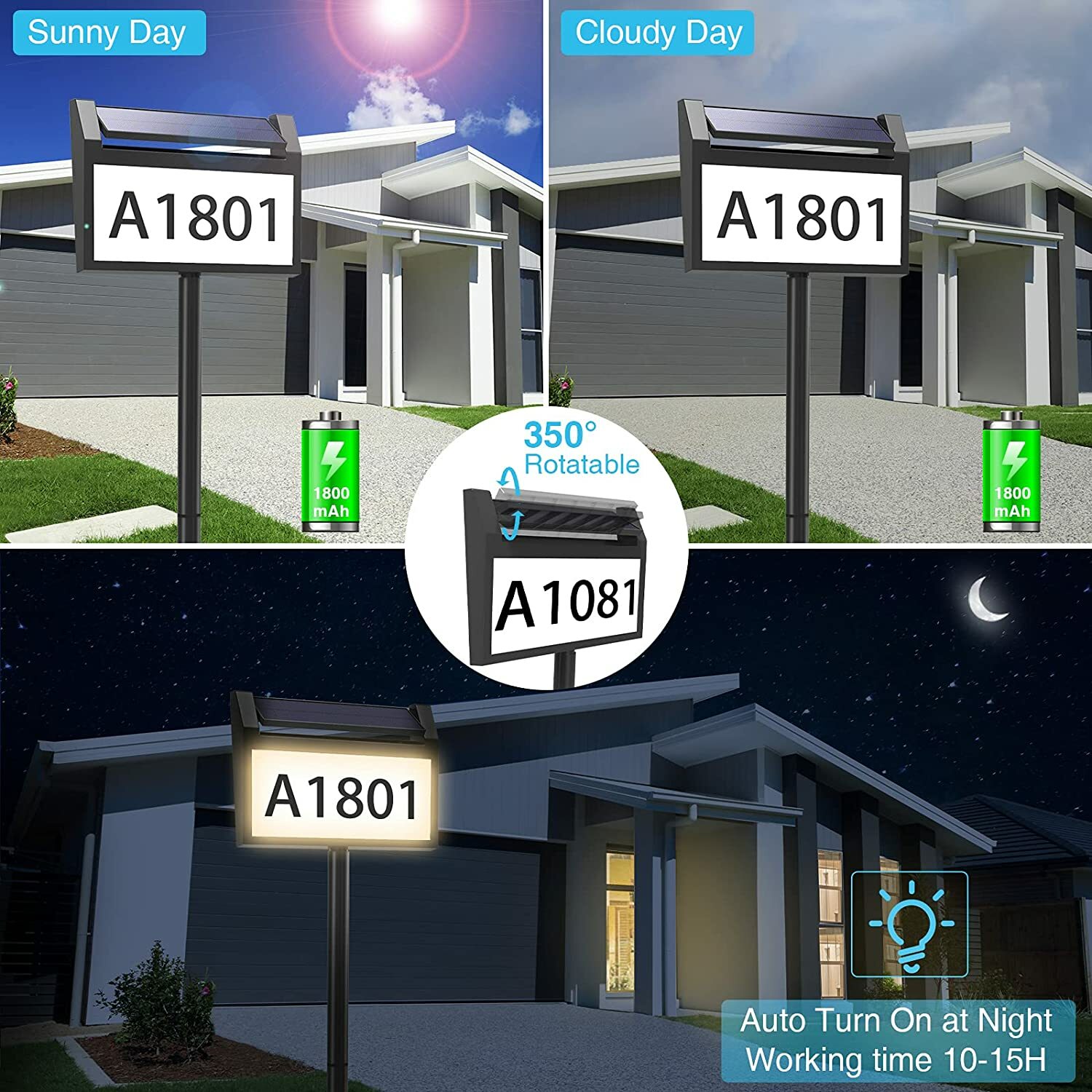 Solar House Number Sign House Numbers Light for Outside Home, Yard, Street