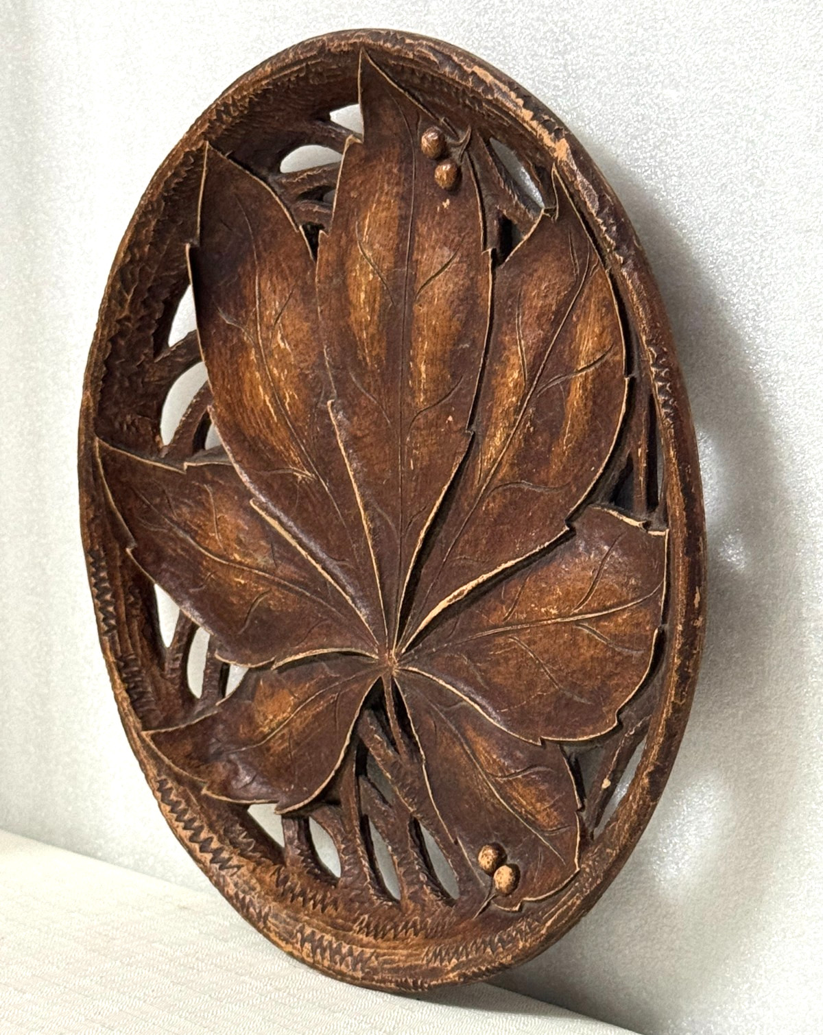 Vintage Syroco Wood Leaf Wall Plaque Made in USA 9.5” Rustic Boho Decor