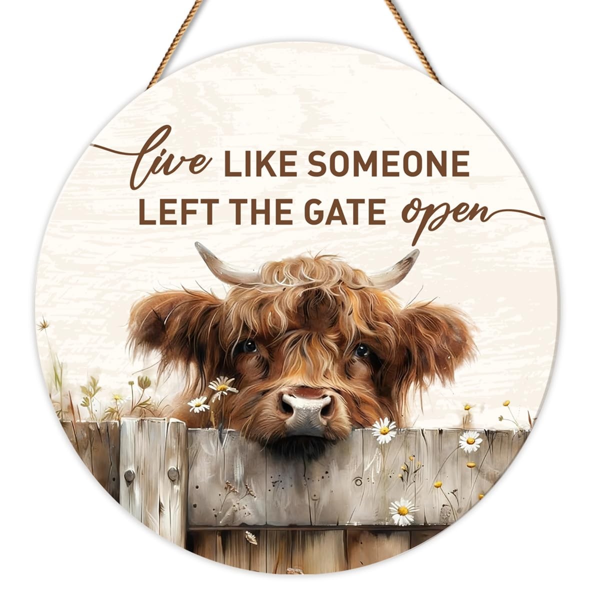 Highland Cow Decor Farmhouse Western Animal Wooden Sign for Home Office Kitchen