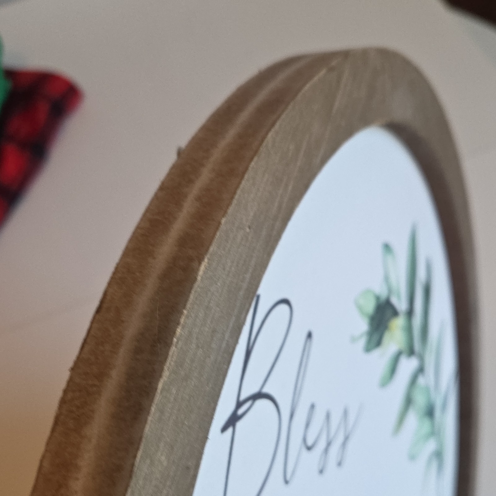 Botanical Inspirational 19″ Round wood canvas “Bless this nest” Wall Art Sign