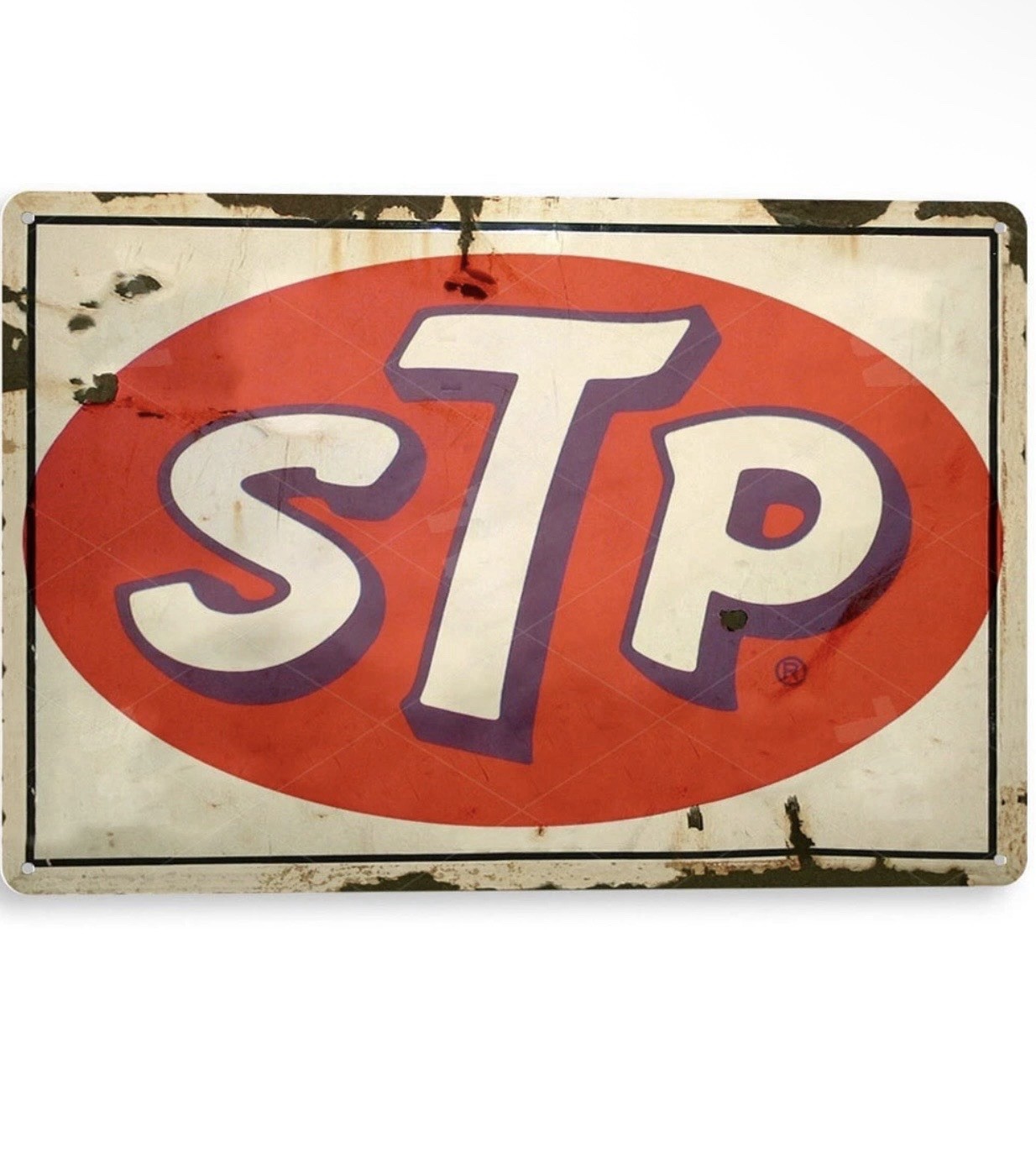 STP Motor Oil Tin Sign Rustic Oil Gas Station Tin Metal Advertisement Garage Art