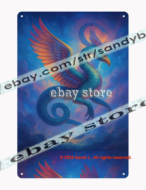 Mystic Serpent Dragon Ascension Fantasy Wall Art Tin Sign with Cosmic Energy