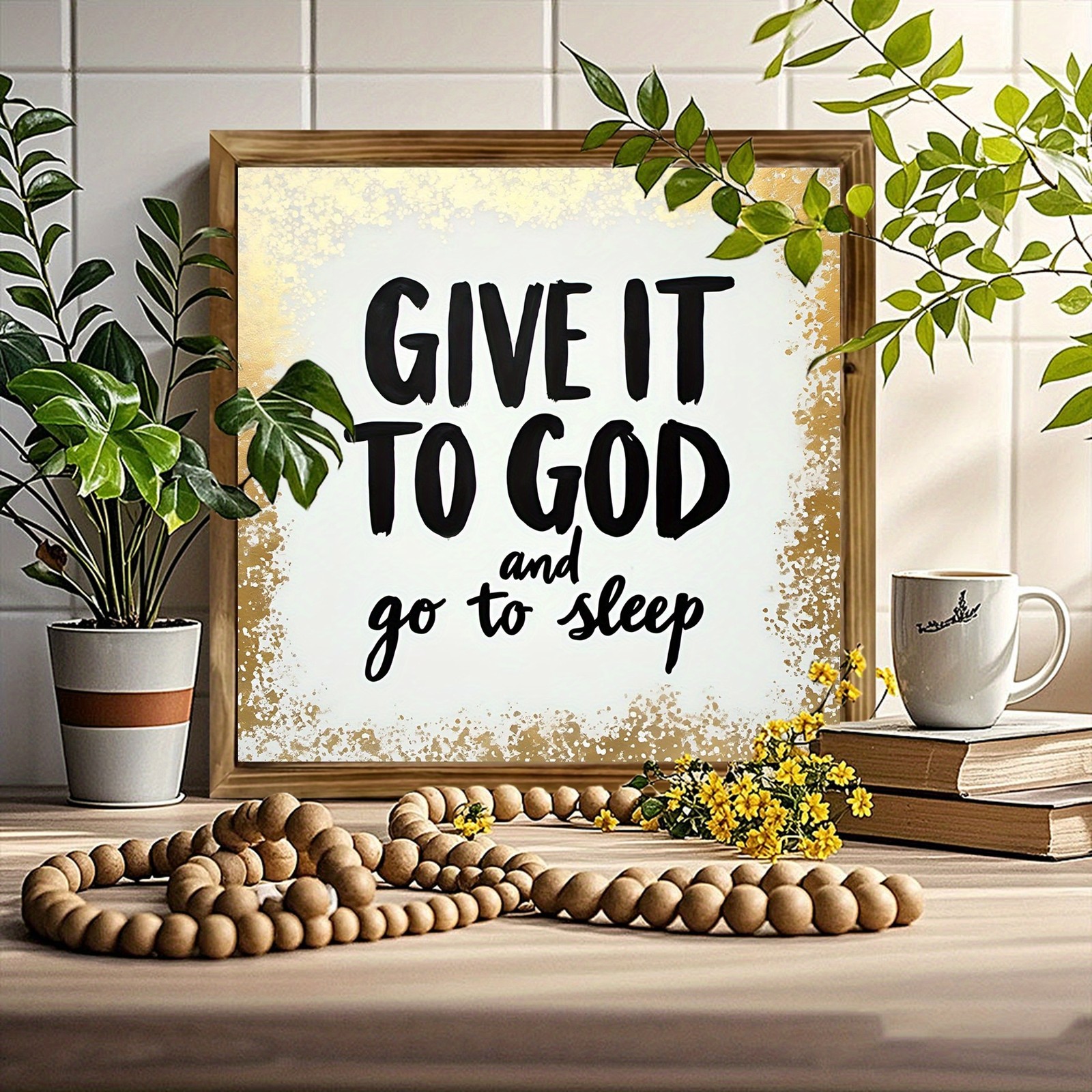 Christian Give It To God And Sleep Neutral Farm Bedroom Living Wall Art Plaque
