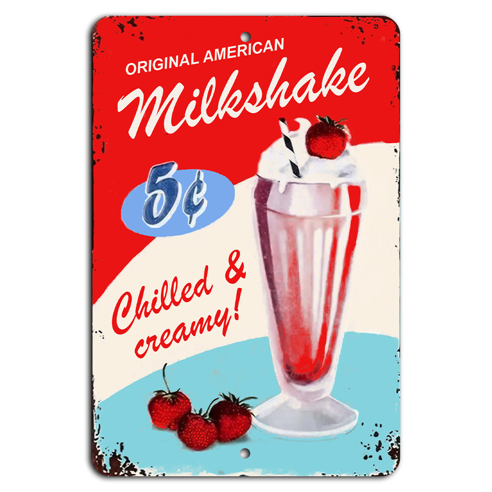 Original American Milkshake 5 Cent Vintage Sign – Retro Diner Decor