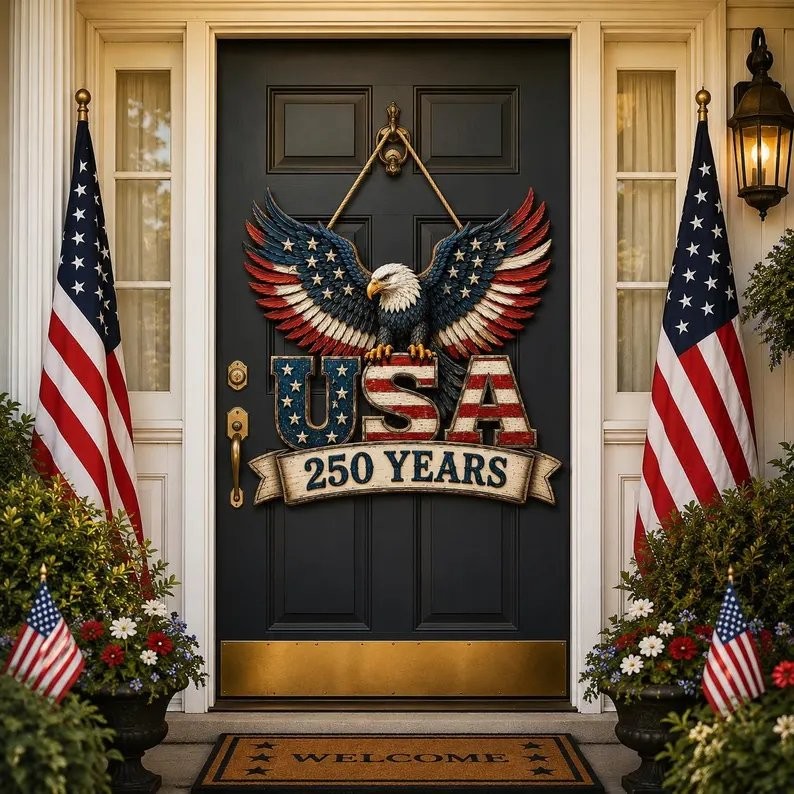 America 250th Anniversary Eagle Decor, Patriotic Wooden Door Hanger