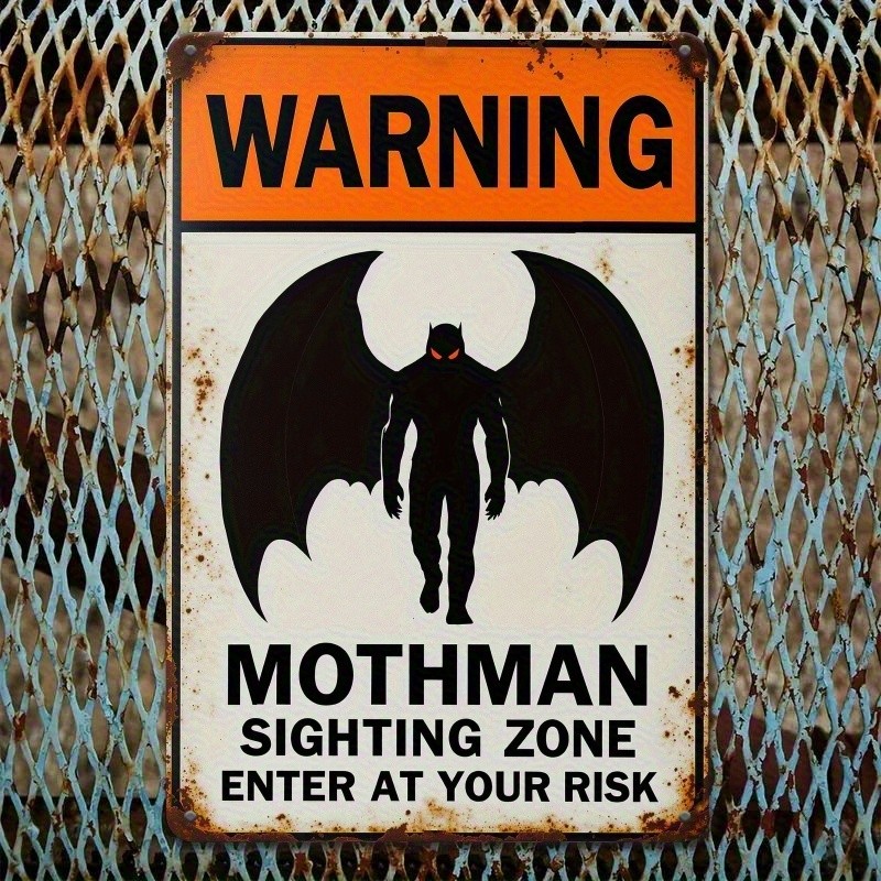 Aluminum Vintage Mothman Warning Metal Tin Sign Wall Art 8×12
