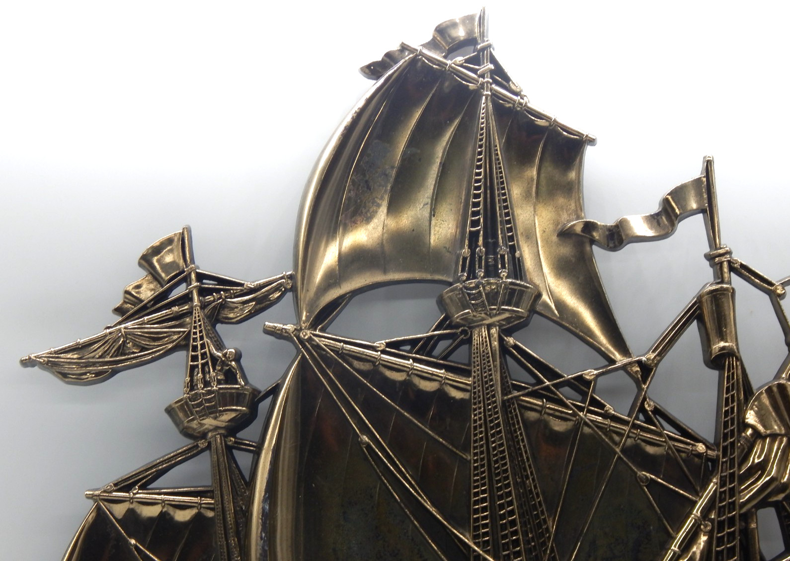 Vintage Homco 1958 #3663 Large Antique Gold Sailing Ship Nautical Wall Hanging