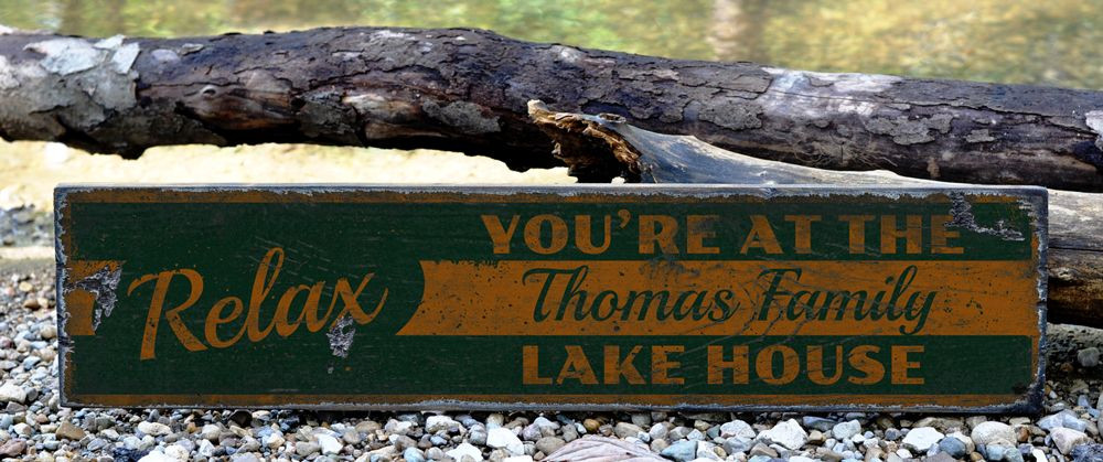 Custom Relax Family Lake House Sign – Rustic Hand Made Vintage Wooden