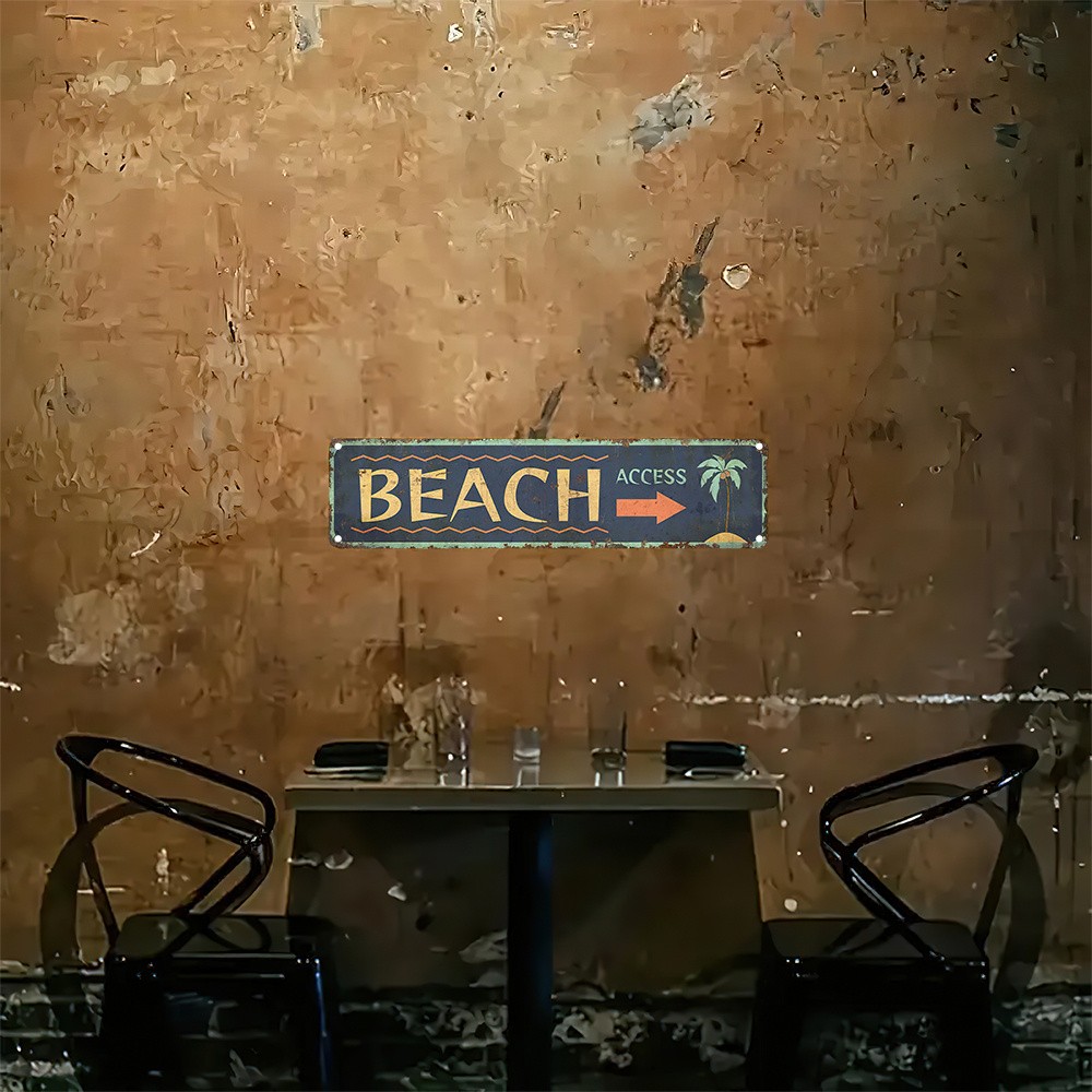 Vintage Beach Access Palm Tree Metal Sign Coastal Beach House Wall Decoration