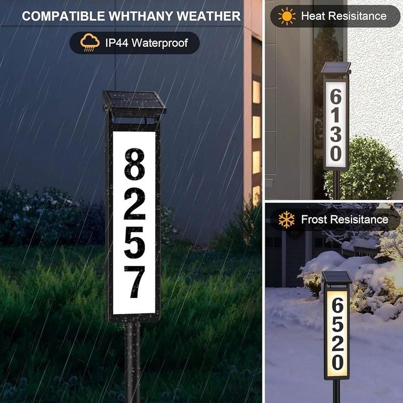 Solar Address Sign Waterproof LED Number Light Outdoor Display Night Visibility