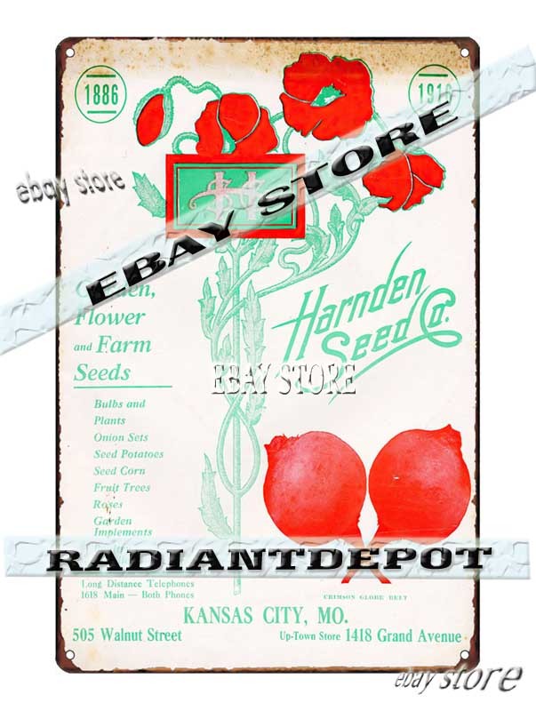 Tin Sign 1916 Garden flowers farm seeds botanical Decor Plaque shop wall decor