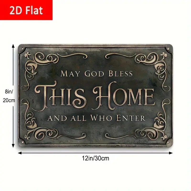 NEW 8″x12″ Vintage “May God Bless This Home” Ornate Metal Aluminum Wall Sign 2D