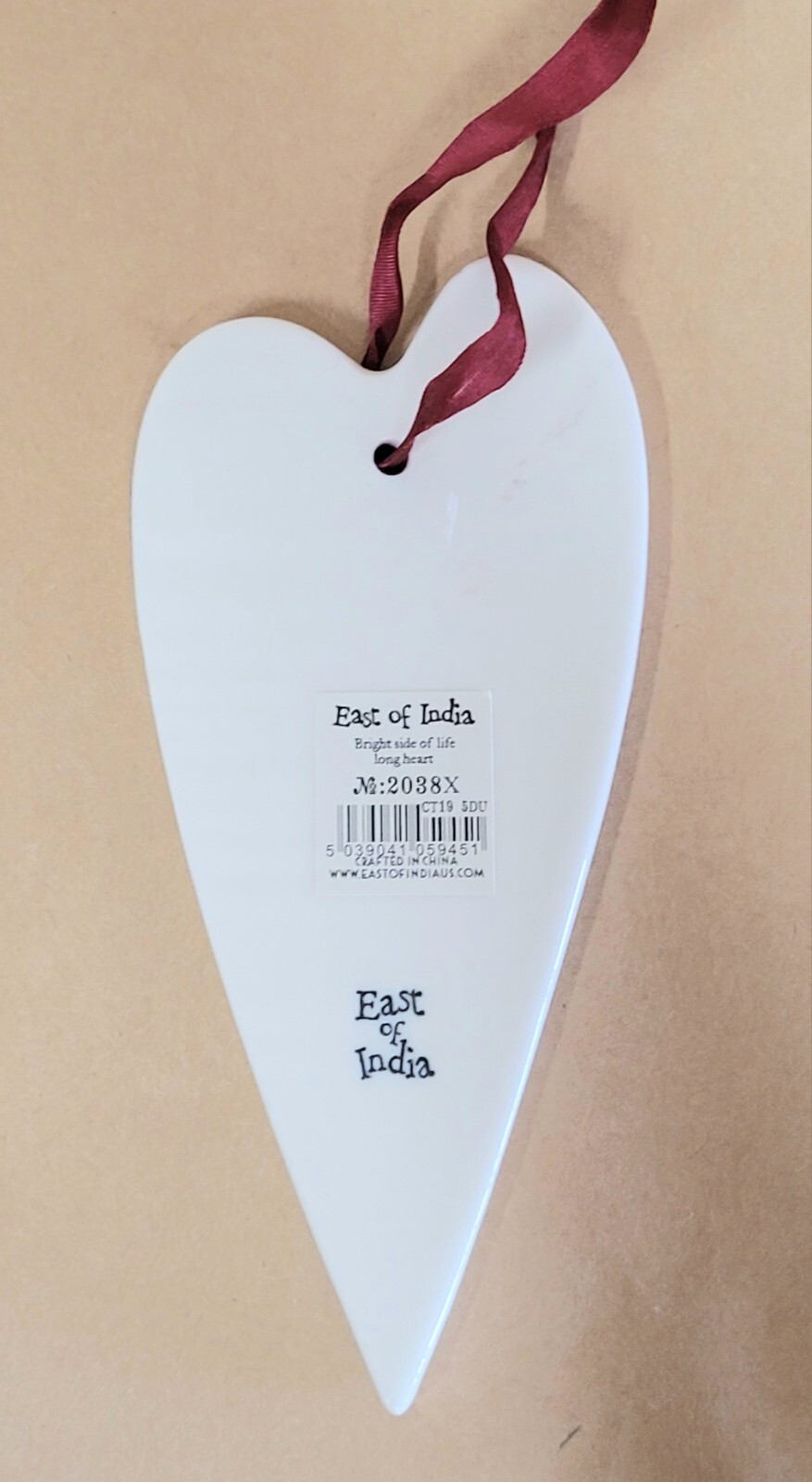 East Of India Heart-shape Ornament, ‘Always Look On The Bright Side Of Life’ 5″