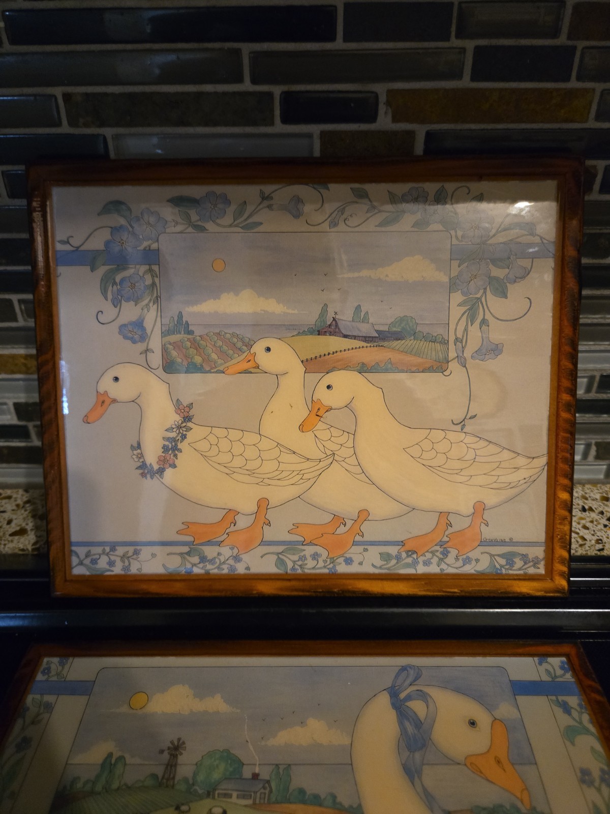 Vintage Goose Decor Wood Wall Art Cottagecore Grandmacore X 2