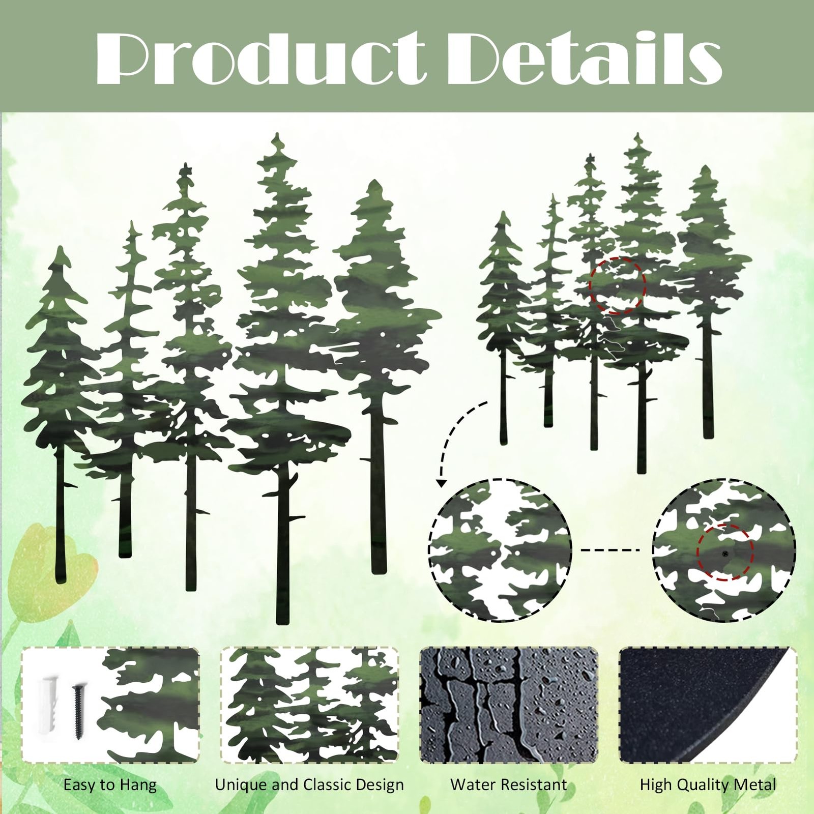 Metal Pine Tree Wall Art, Metal Tree Wall Decor, Nature Rustic Farmhouse Cabi…