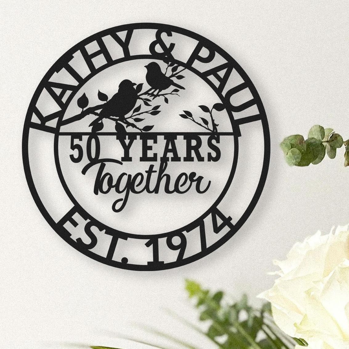 Personalized Couple Birds Metal Sign, Wedding Anniversary Gift