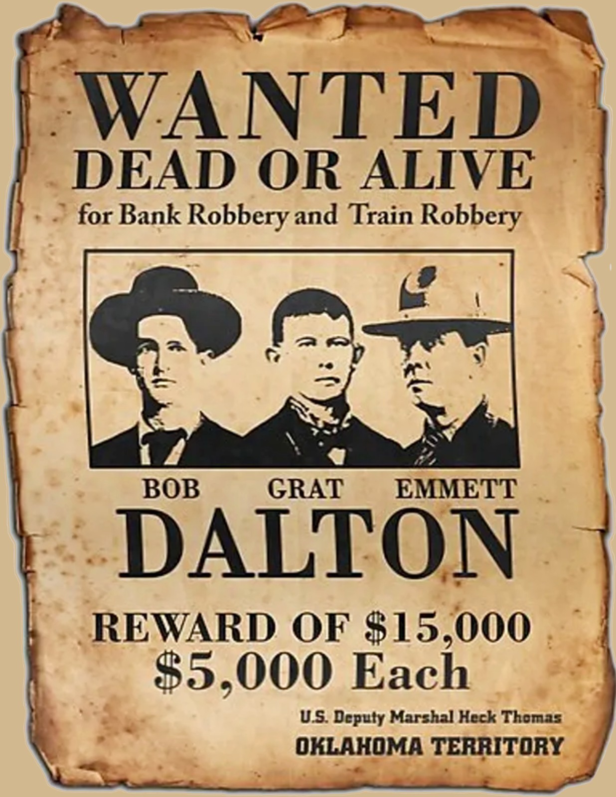 Wanted Poster The Dalton Gang $5000 Each 8.5 x 11 Collectable Digital Print