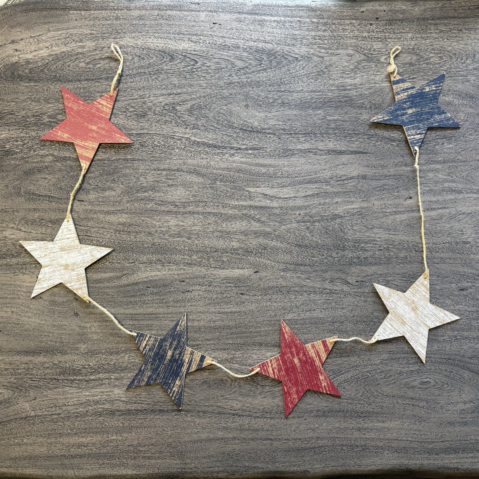 Set of 3 Hobby Lobby Weathered Red White Blue Wooden Stars Garland 6′