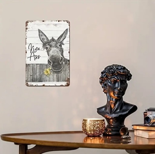 Funny Donkey & Sunflower Metal Tin Sign (8×12 Inch) – Farmhouse Bathroom Wall