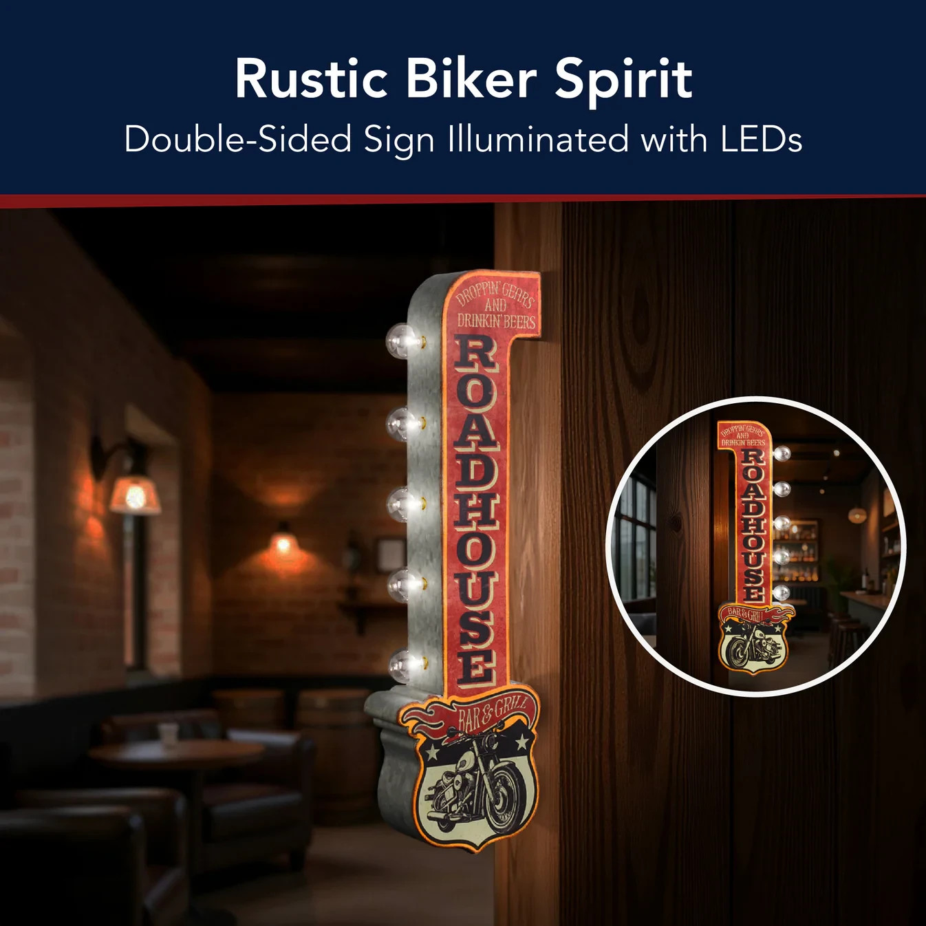Roadhouse Bar & Grill LED Lighted Marquee Sign Double Sided Man Cave Bar Decor