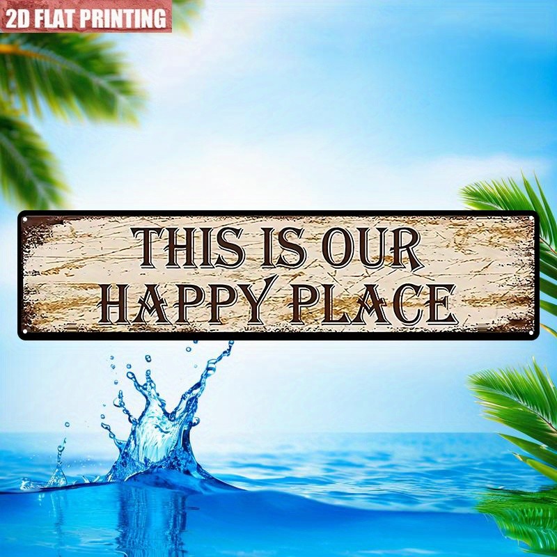 This Is Our Happy Place Distressed Wood Grain Metal Sign Family Home Entry Decor