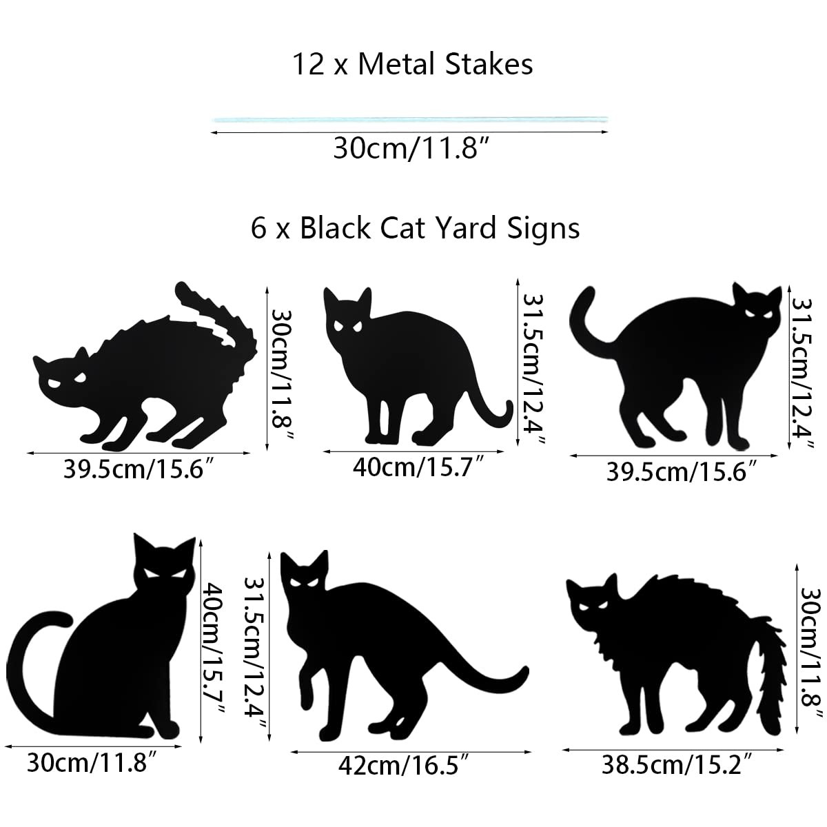 6 Pack Halloween Black Cat Yard Signs with Stakes Scary Silhouette Halloween