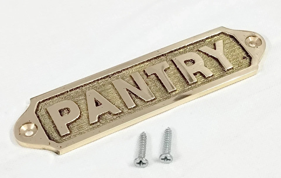 Solid Brass Pantry Plaque 13×3.5cm – Screw-On Sign | Durable Elegant Metal Label