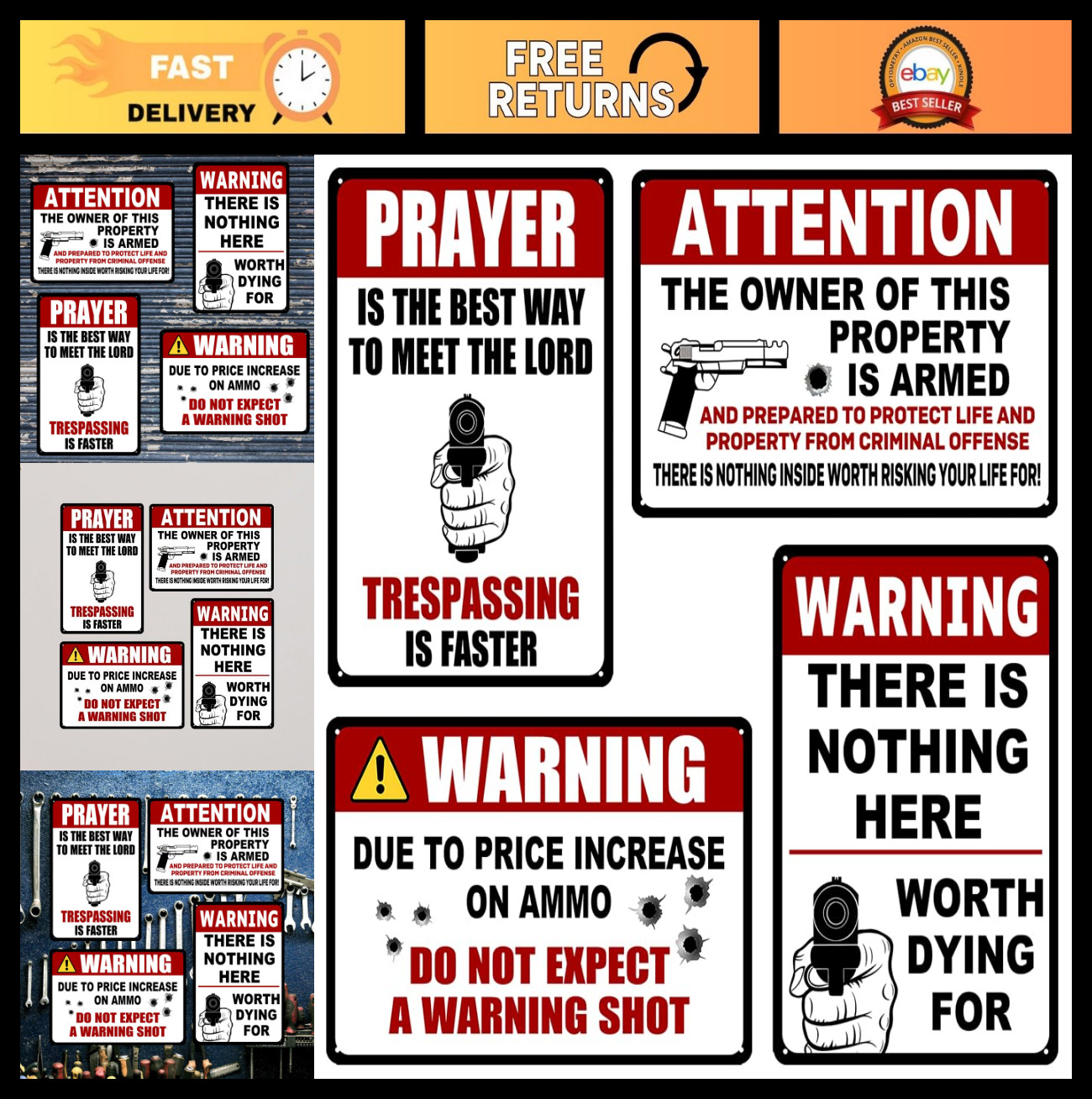 4 Pack Funny No Trespassing Metal Signs – Private Property Warning 8×12 Inch