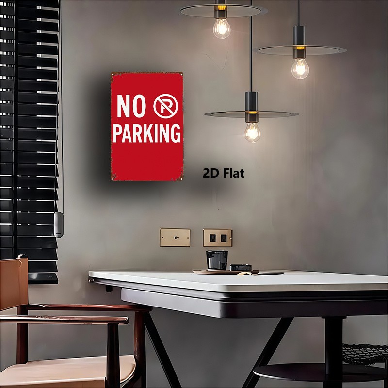 Shabby Bright Red Metal Sign No Parking P Symbol Pattern Yard Fence Decor