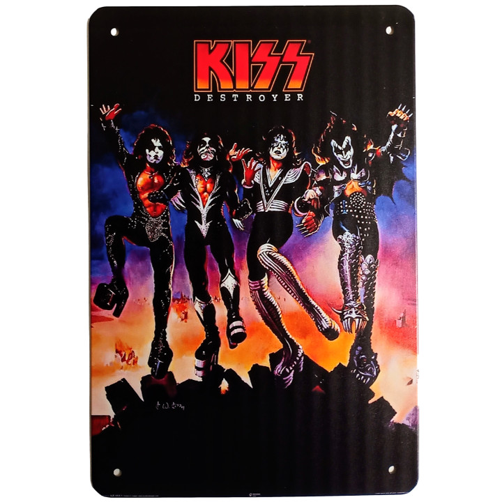 KISS Destroyer Metal Sign 70s Rock & Roll Glam Band Album Cover Image 12 x 8 in