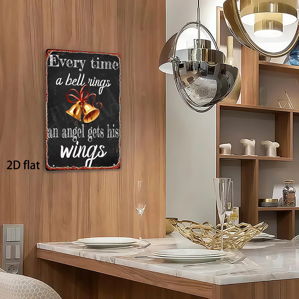 2D Flat, 1pc, Metal Sign, Tin Painting: Bell Angel Wings Decorative Plaque.