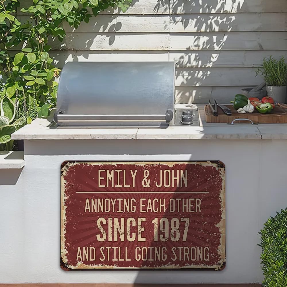 Personalized Anniversary Metal Sign: Funny Couple Gift, Custom Names & Date