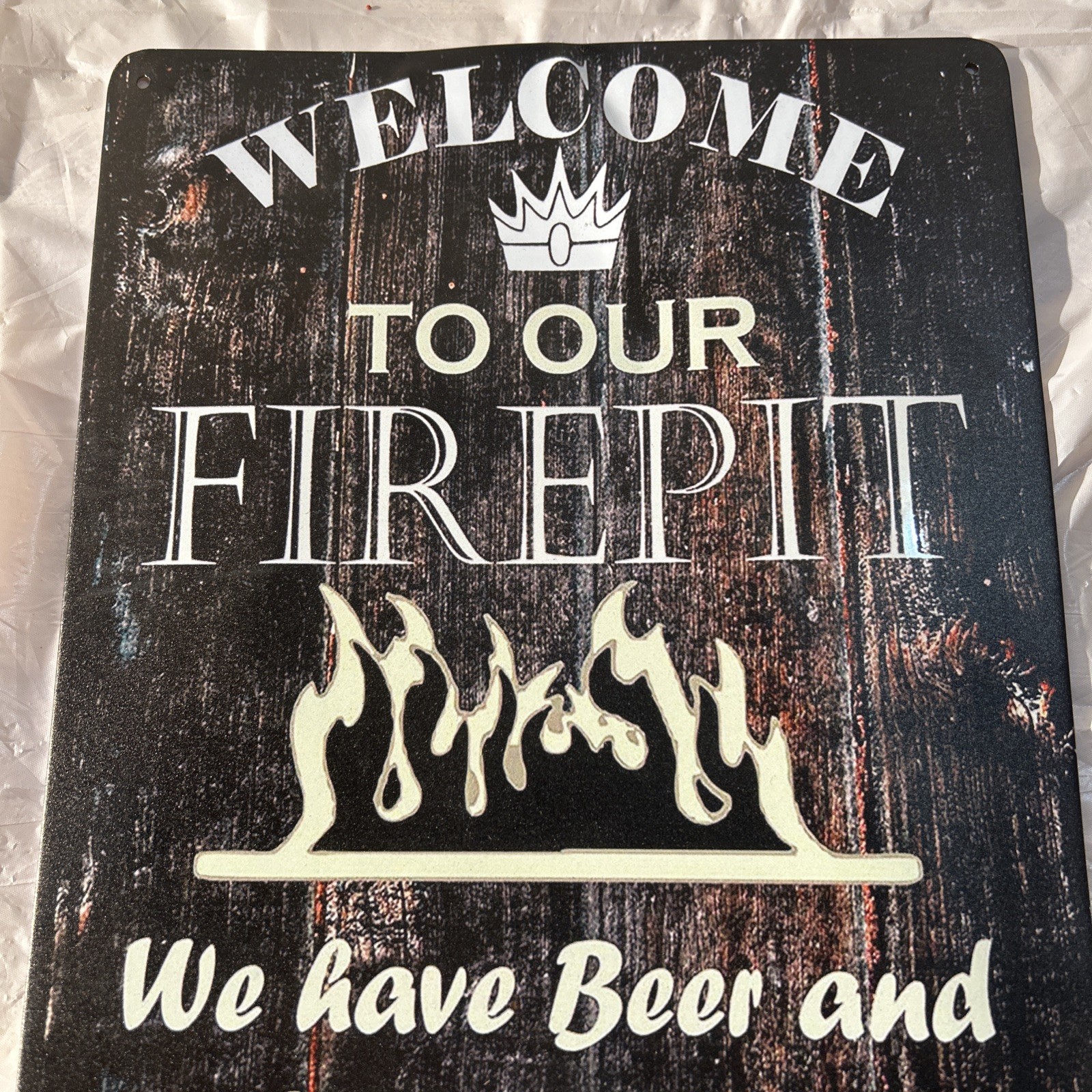 Welcome To Our Fire Pit Decorative Metal Sign 8X12 Inch Tin Wall Art