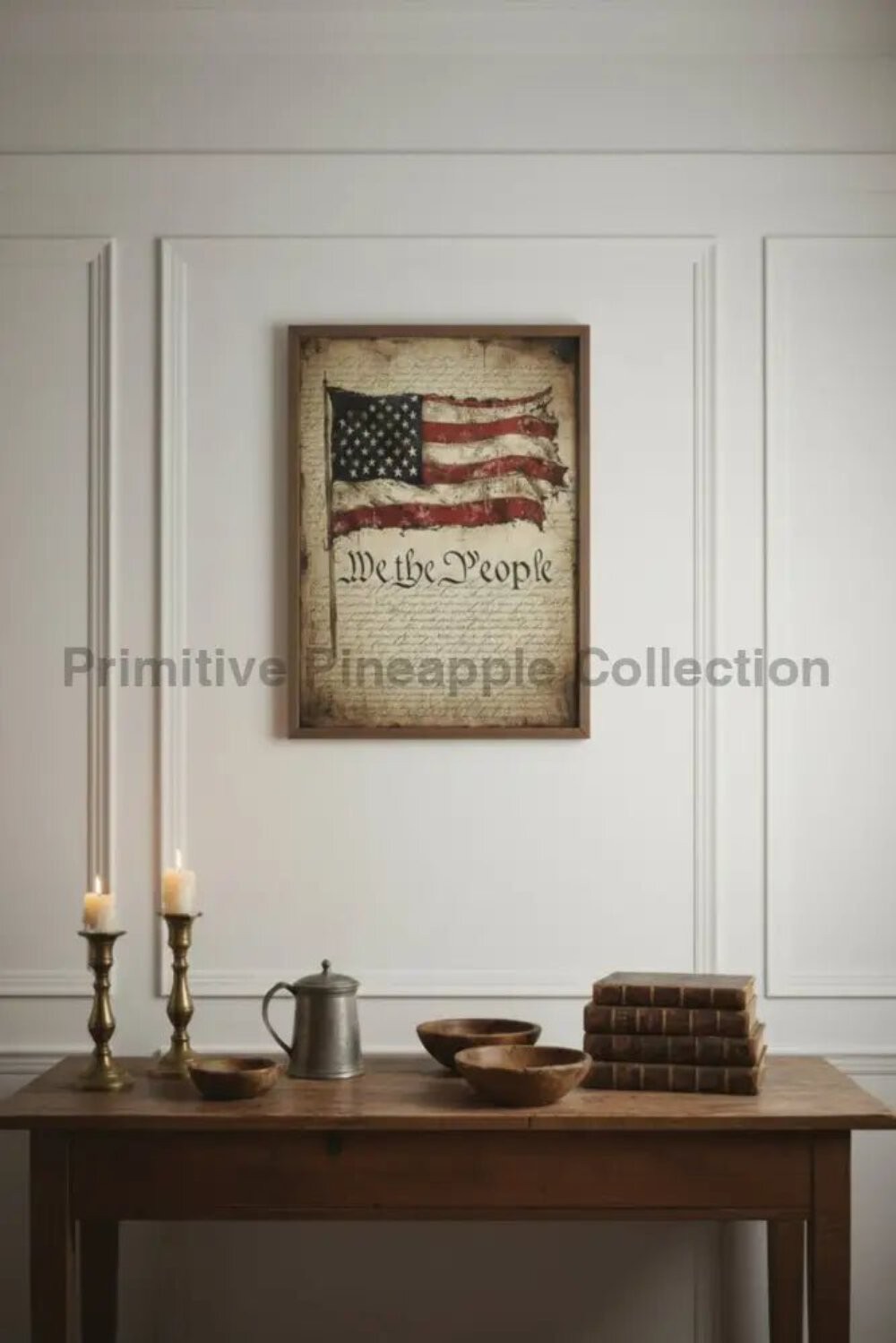 Primitive American Flag Wall Decor – We The People 8×12 Inch Metal Sign