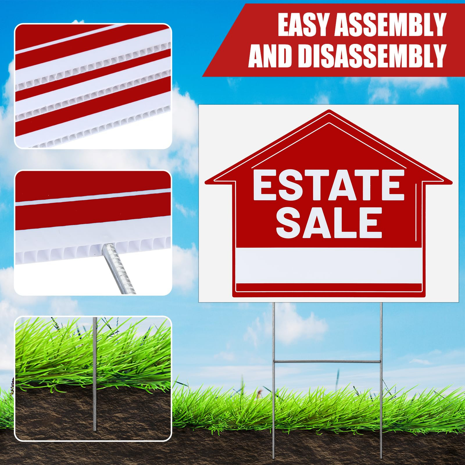 5 Pack Large 24 x 18 inches Double Sided Estate Sale Signs Set with Heavy Met…