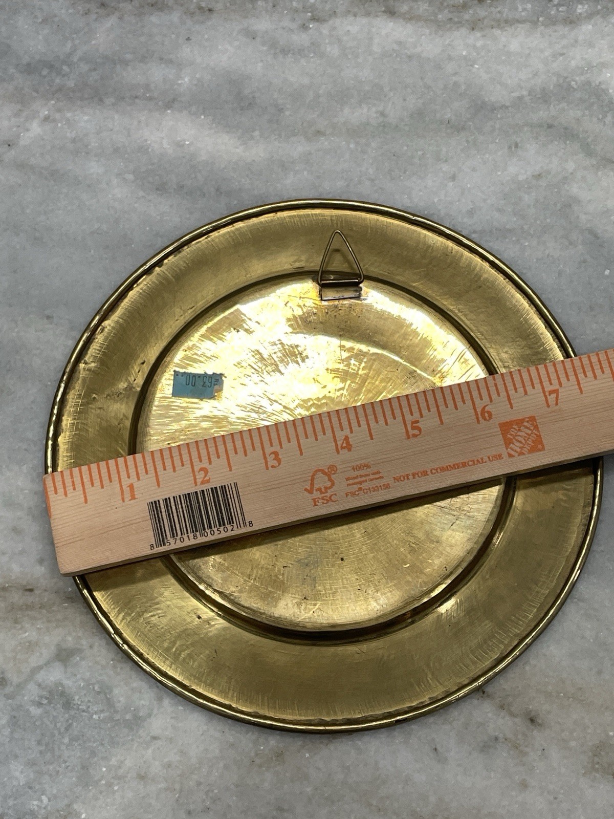 Vintage Indian Brass Peacock Plate 7.5” Red Enamel Etched Wall Hanging Decor