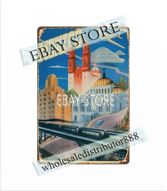 1940s Mexico Travel Poster tourism metal tin sign home decor store