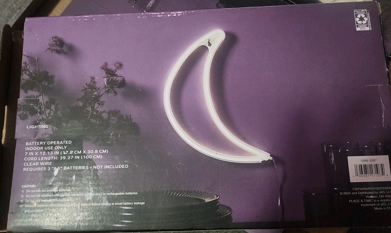 Place & Time LED NEON Half Moon Wall Decor Light Up Gothic Twilight Halloween