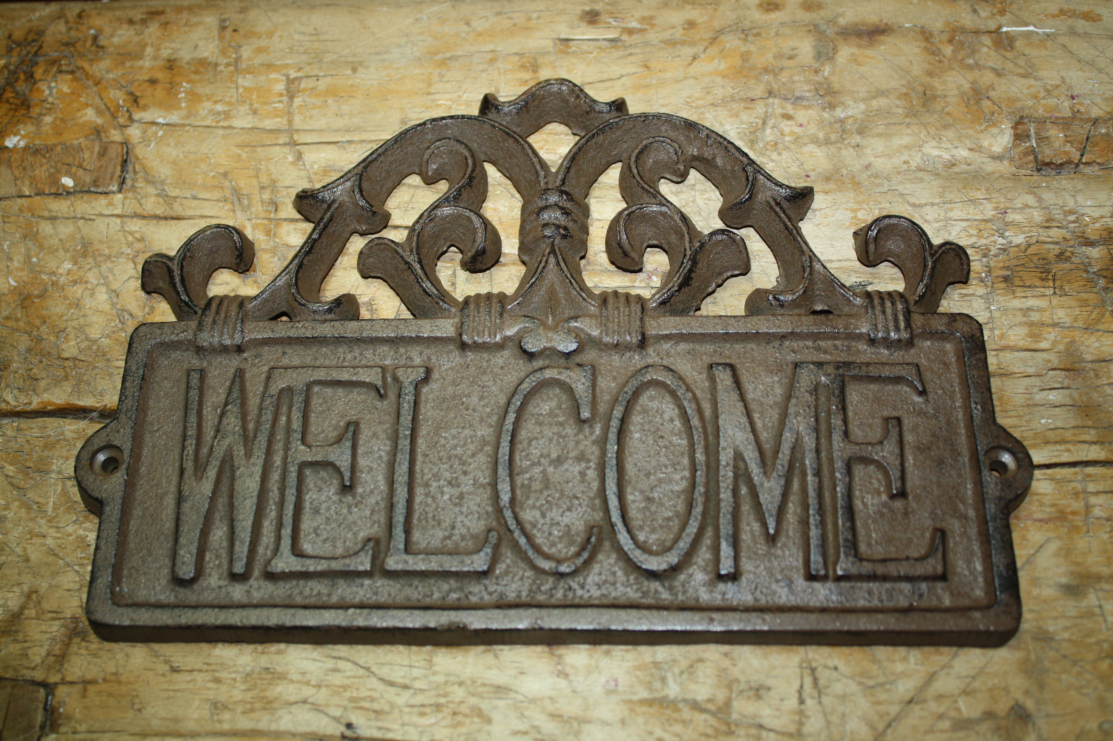 Cast Iron Antique Victorian Style WELCOME Plaque Sign Rustic Ranch Wall Decor