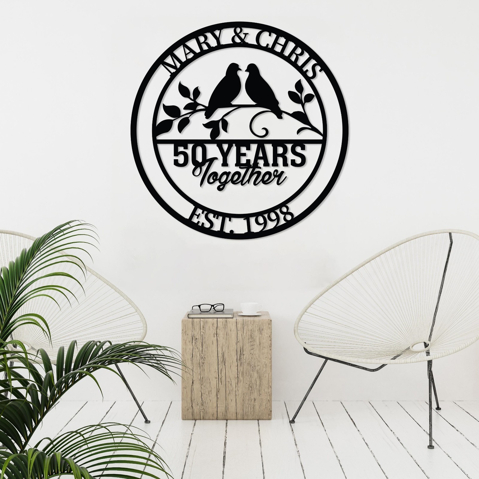 Personalized Love Birds Metal Sign, Wedding Anniversary Gift