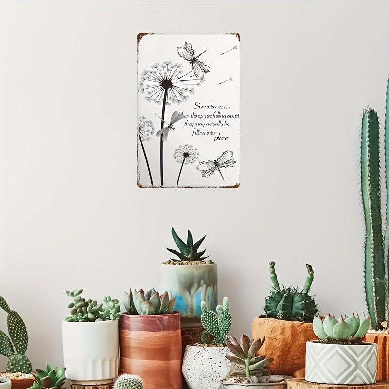 Dragonfly Dandelion Metal Sign Minimalist Inspirational Boho Living Room Decor