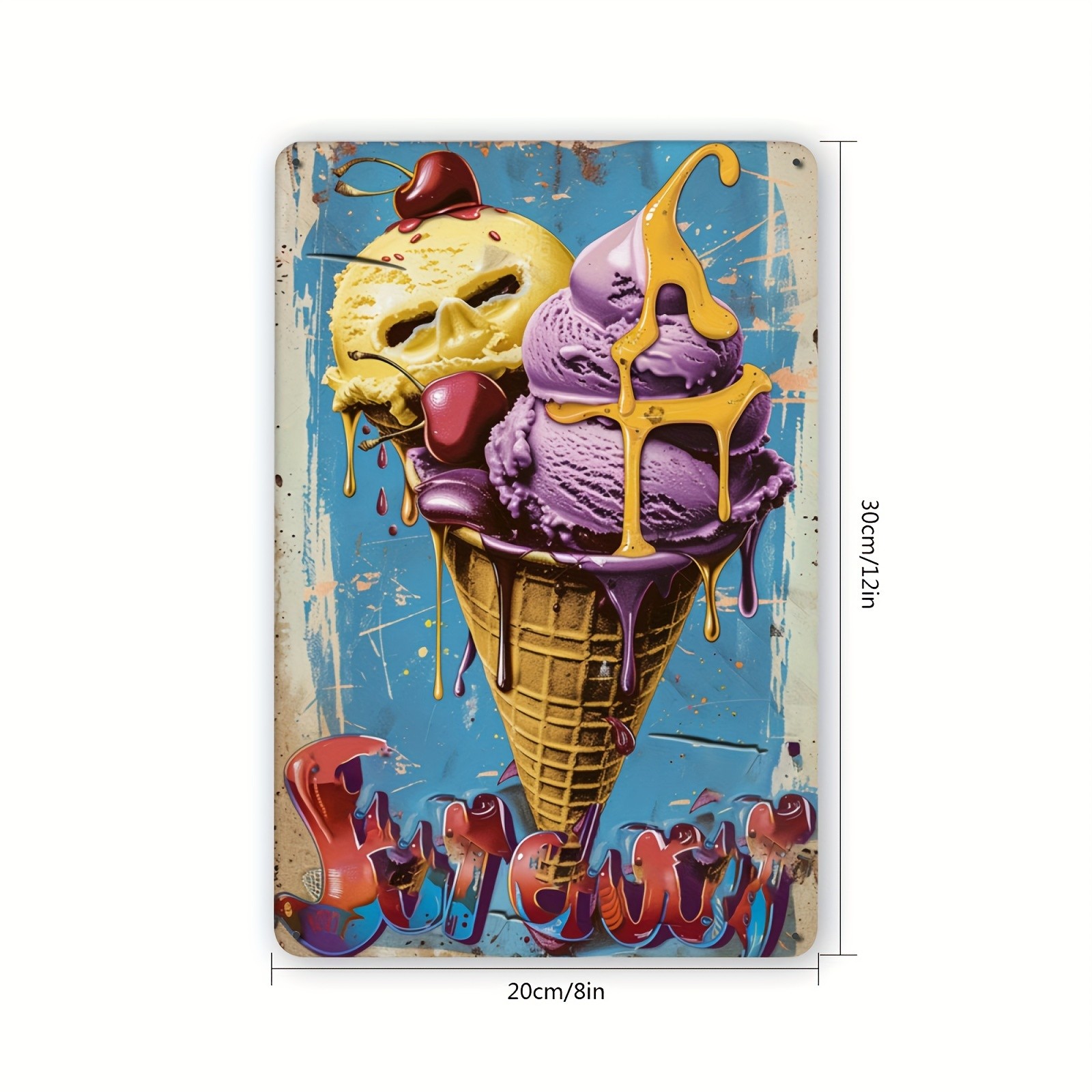 One Piece Vintage Ice Cream Metal Tin Sign – Nostalgic Dessert Design – Suitable