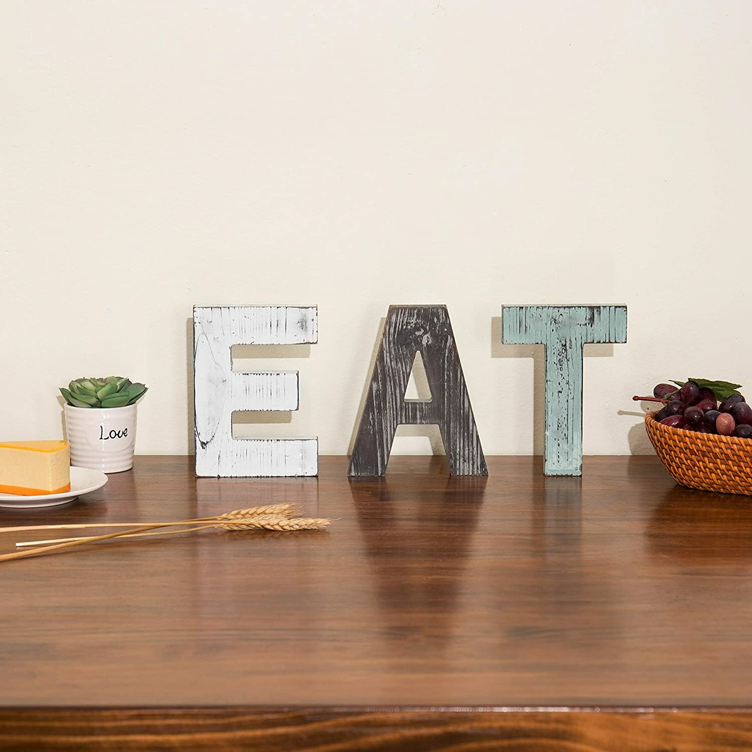 MyGift Rustic Multicolor Cutout Wooden EAT Letters, Wall Mounted Decorative Sign