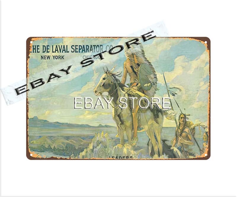 native American Indian horse De Laval Separator Co dairy farm retro tin sign pla