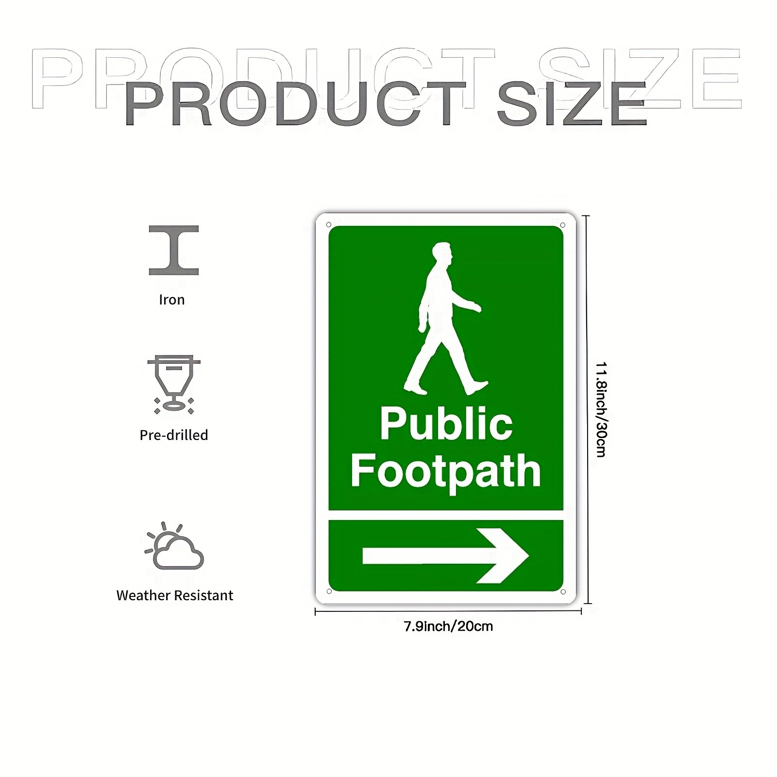 Metal Sign “Public Footpath Arrow Right” 20*30Cm/8*12In