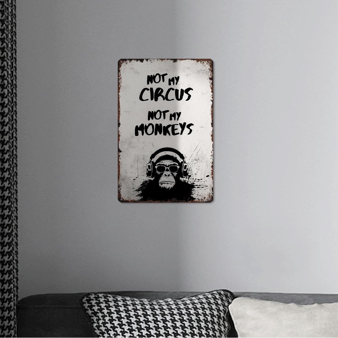 KERUNSM Vintage Not My Circus Monkeys Metal Sign Funny 8″L x 12″W