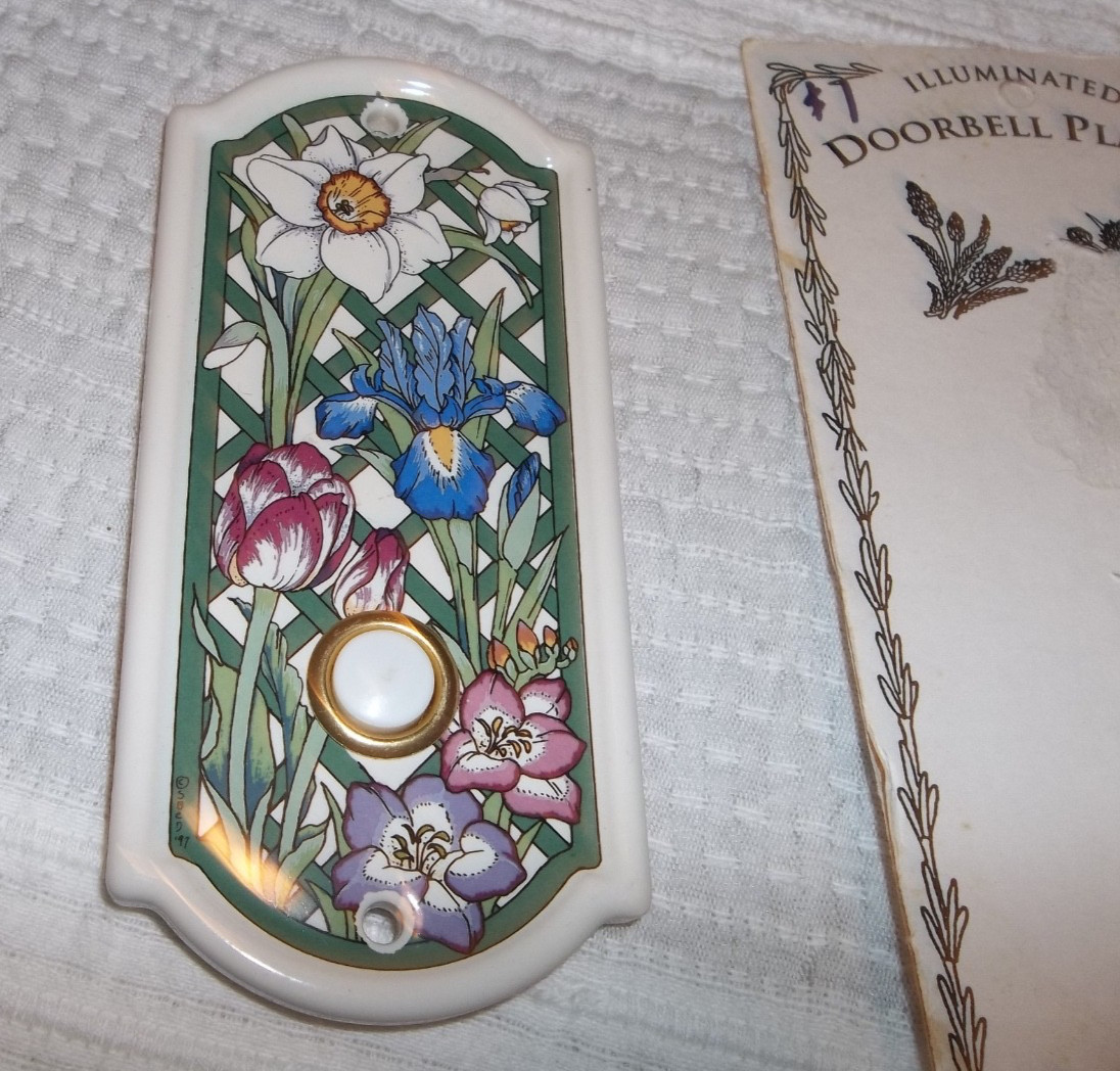 New 1997 Santa Barbara Ceramic Design Illuminated Doorbell Plaque Floral Design