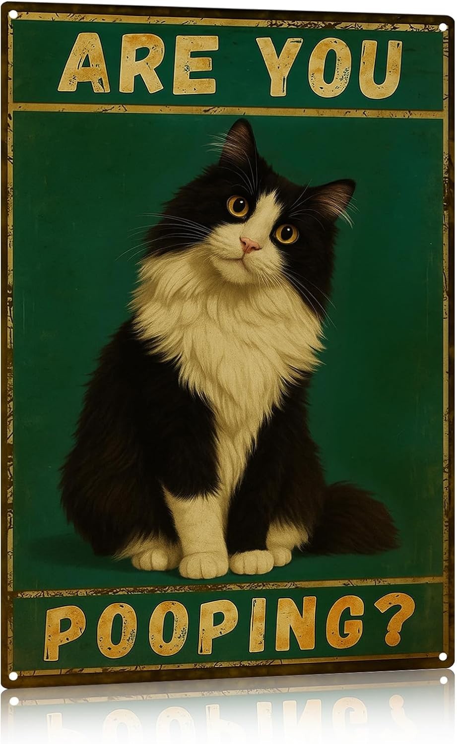 Funny Black Cat Metal Wall Art Are You Pooping, Vintage Bathroom Decor Poster…