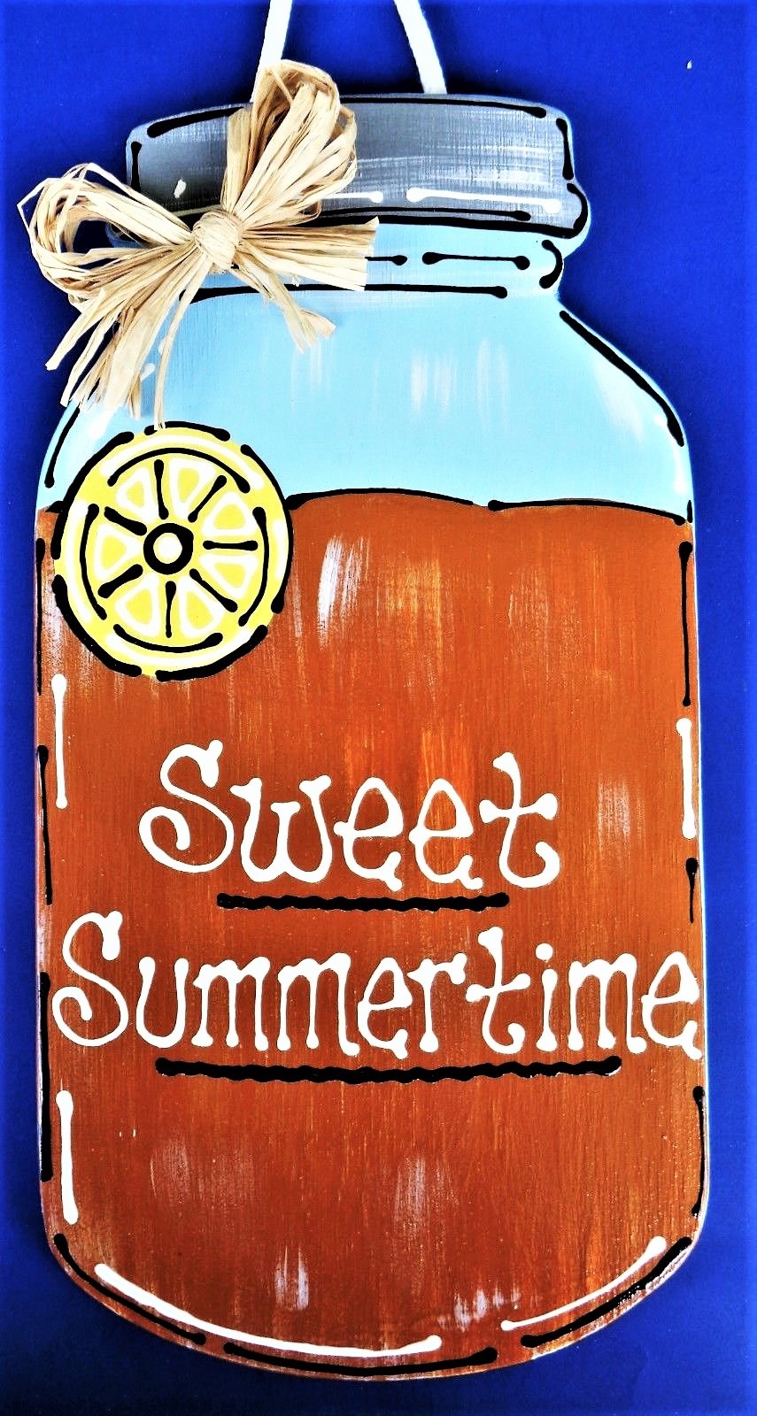MASON JAR Sweet Summertime SIGN Iced Tea Wall Art Door Hanger Plaque Porch Deck